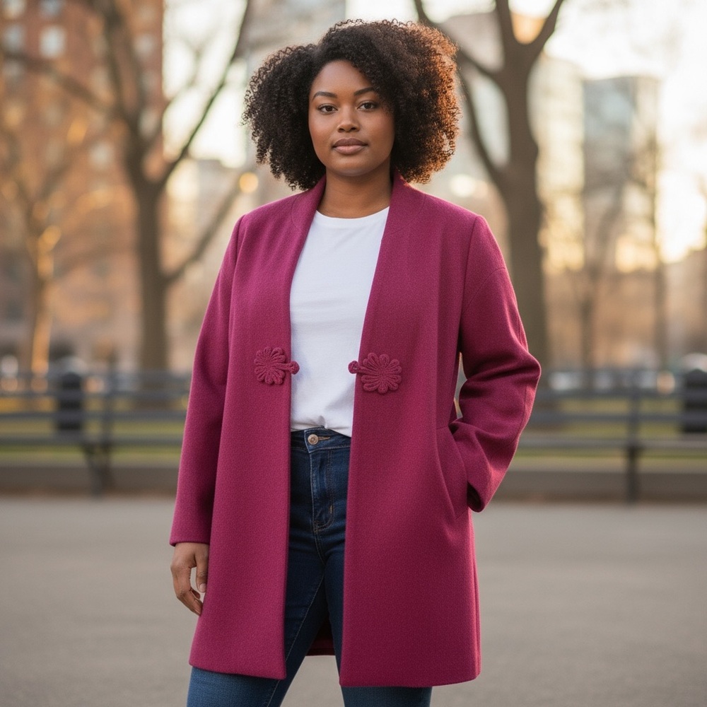 For Cynthia wool blend coat fuchsia pink size M timeless Barbiecore
